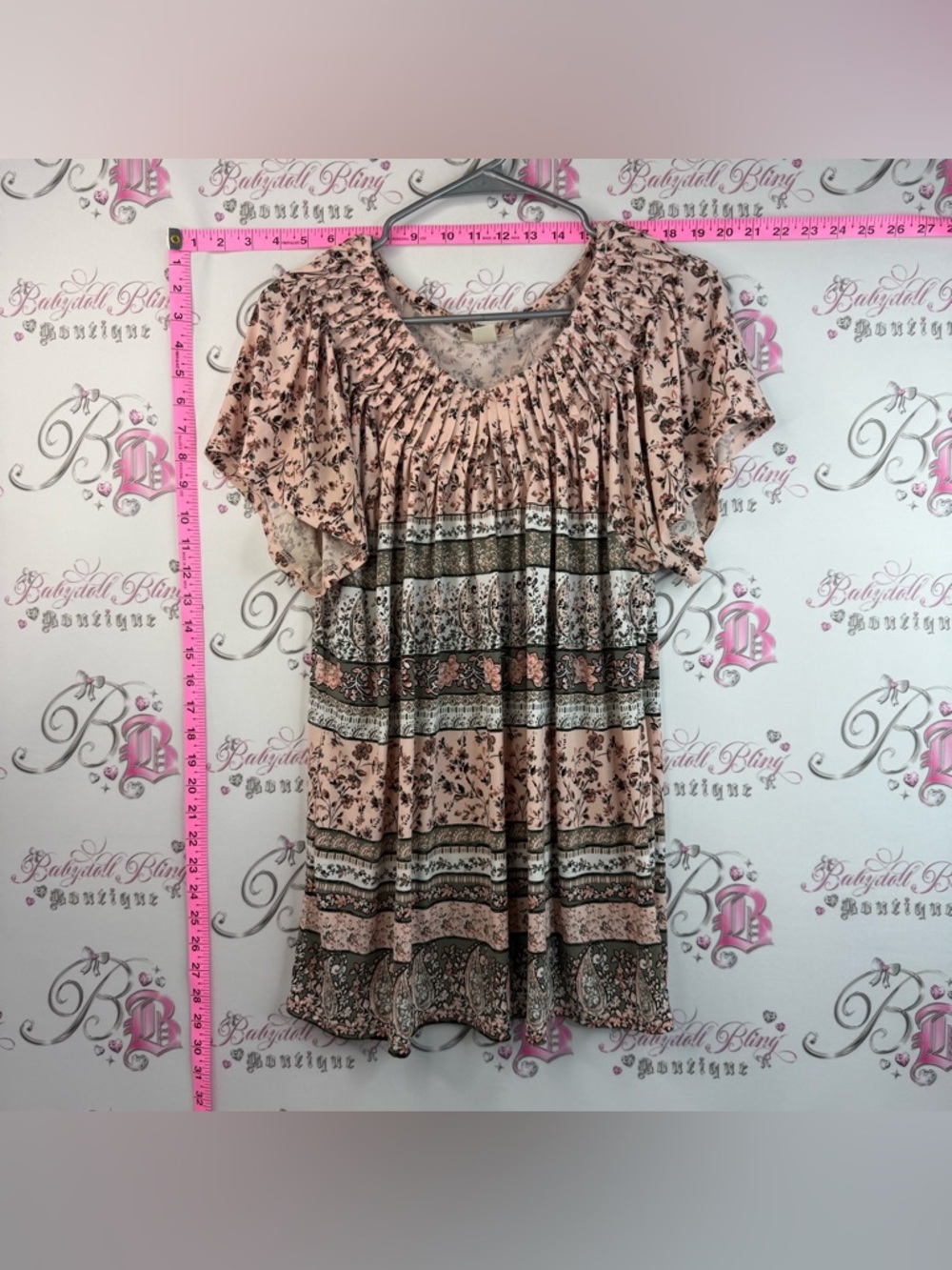 Style & Co. T-shirt flowy cinch details Pink Floral Pleated Peasant Tunic